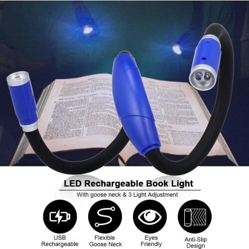 Goose Neck LED Book Lights Stepless Dimming 3 Kinds of Lights USB Rechargeable Bed Lamp Eye-care Reading Lights Drop shipping