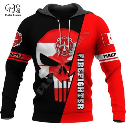 PLstar Cosmos Cool Skull Firefighter Fireman 3D Print Hoodies Sweatshirts Zip Hooded For Men And Women Casual Streetwear Q13
