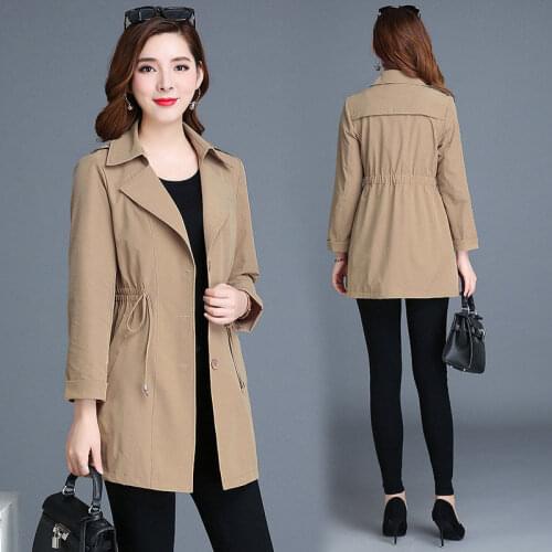 2021 Spring Autumn Middle-aged mother Slim Suit collar Windbreaker Outwear Plus size 6XL Solid Casual Female Trench Coat lining