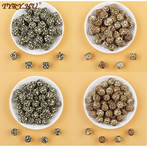 TYRY.HU 10pcs Leopard Hexagon Silicone Loose Beads Teething Beads DIY Chewable Teething Beads BPA Free Baby Teethers DIY Jewelry