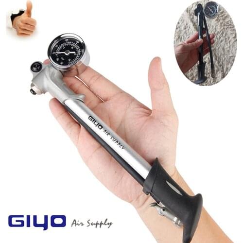Bike Air Shock Pump with Lever & Gauge for Fork & Rear Suspension Mountain Bicycle GIYO GS-02D Foldable 300psi High-pressure