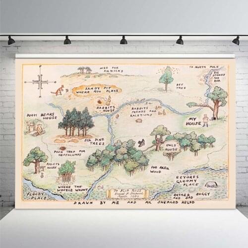 7x5ft Winnie Bear Hundred Acre Woods Map Custom Photo Studio Background Backdrop Vinyl 220cm x 150cm