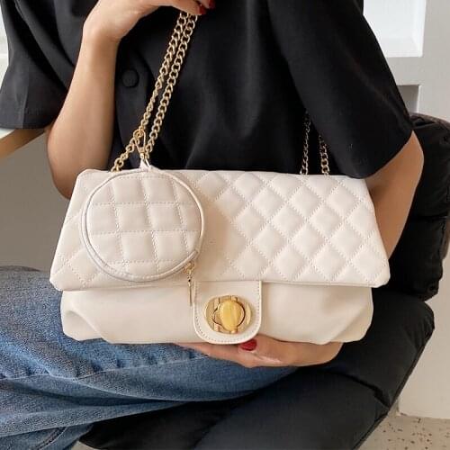 Lozenge Shoulder Bags for Women Quilted Chain Messenger Bag Lattice Ladies Purses and Handbags Luxury Pu Leather Crossbody Bags