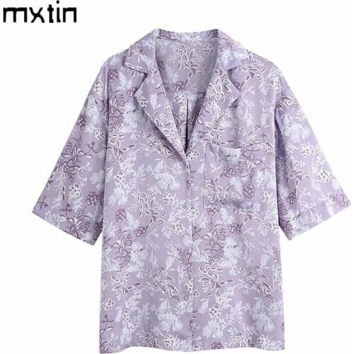 2021 Women Vintage Homewear Print Short Blouses Fashion Loose Lapel Collar Short Sleeve Ladies Shirts Casual Blusas Tops
