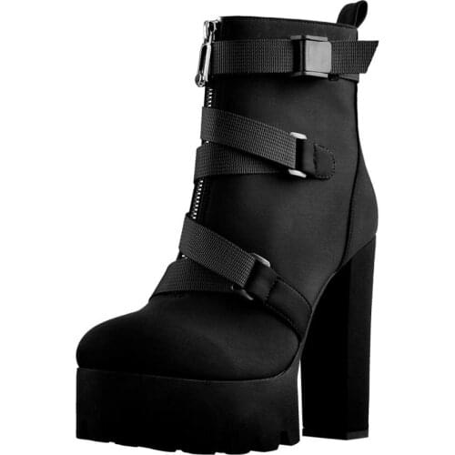 Onlymaker Lycra Stretch Light Ankle Boots For Women Lace Up Buckle Straps Round Toe Platform Boots Women Boots Street Style Shoe