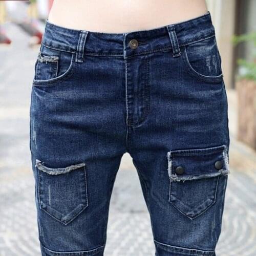 Lady New Spring Fashion High Waist Jeans Harem Pants Slim Fit Full Lengt Trousers Elastic Streetwear Pockets Denim Pencil Pants