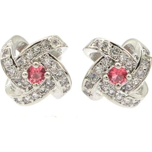 12x12mm Romantic Round Shape Created Pink Tourmaline Violet Tanzanite CZ For Ladies Silver Earrings Daily Wear