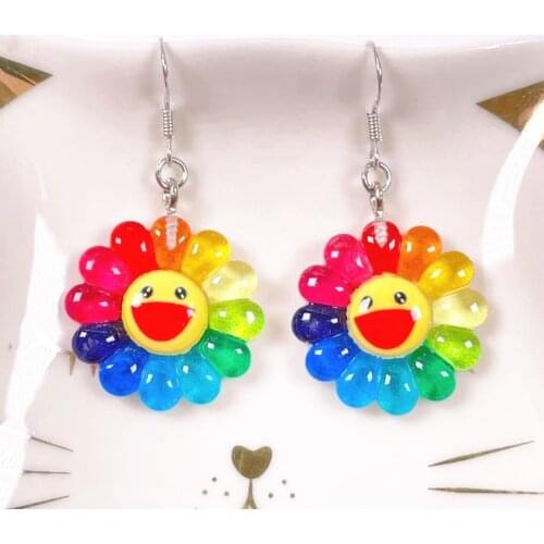 1pair Women Earring Resin Craft Smiling flower Friendship Drop Earrings For Women Children Jewelry