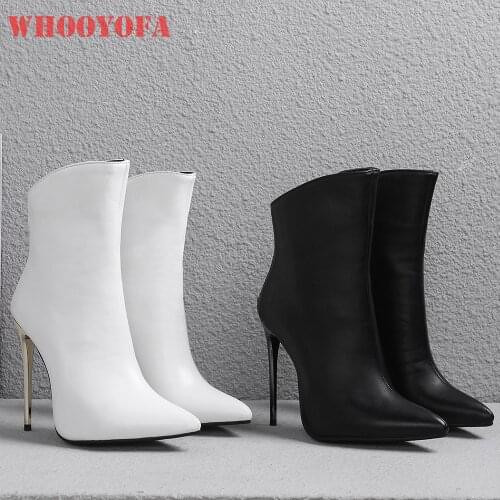 Hot Brand New Glamour Pointed Toe Women Nude Ankle Black White 12CM Stiletto Heels Lady Party Shoes WS31 Plus Big Size 43 46 48