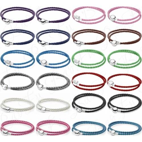 New 925 Sterling Silver Leather Bracelet 12 Color Leather Signature Suitable for Original Feminine Charm Diy European Jewelry