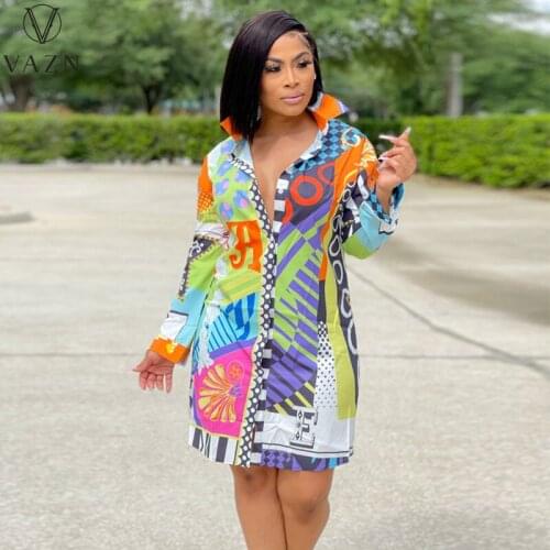 VAZN New 2021 Party Going Out Wear Age reduction Summer Boho V-Neck Full Sleeve Party Beach A-line Dress Casual Sundress