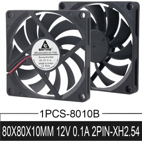 1PCS Gdstime 8010B 2Pin 80*80*10mm Computer Case Motor Cooler Fan 12V 8cm DC Brushless PC cooler 80mm x 10mm Cooling Fan