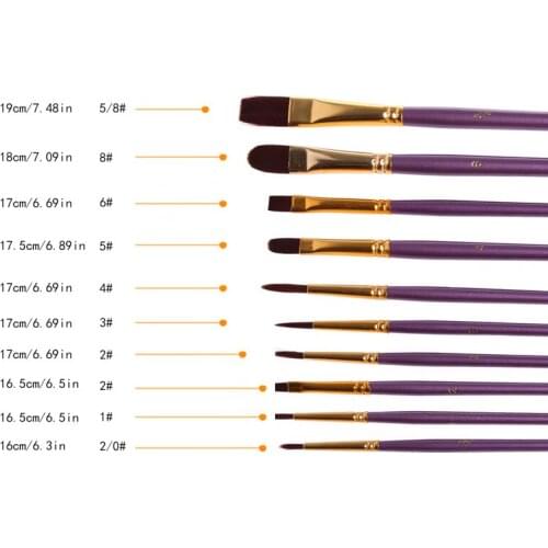10Pcs Artist Paint Brush Set Nylon Hair Watercolor Acrylic Oil Painting Drawing
