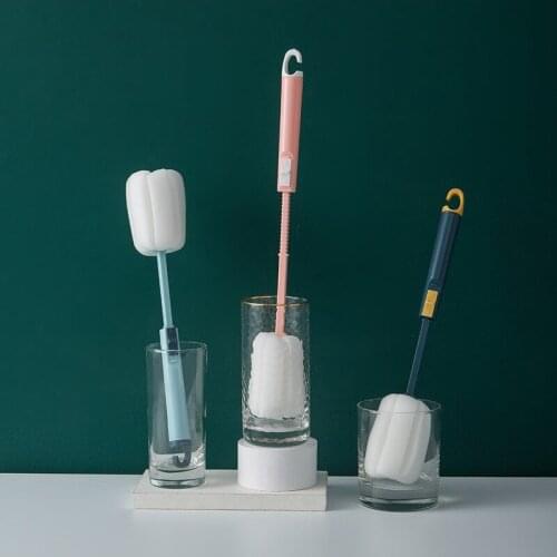 2PCS Bence Baby Nipple Milk Bottle Cup 360 Degree Sponge Cleaner Pacifier Brush Retractable Long Handle Sponge Cup Washing Brush