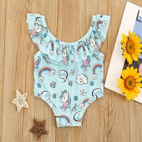 2021 Kid Baby Girls Swimsuit Ruffles Collar Backless Cartoon Bikini Bodysuit Lovely Girls Kids Swimwear Bathing Suit Beachwear