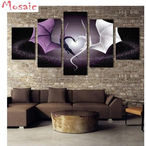 5 Panel Dragon Love Pictures Of Rhinestones 5D Diy Diamond Painting MOSAIC Diamond Embroidery wall Stickers Home Decoration
