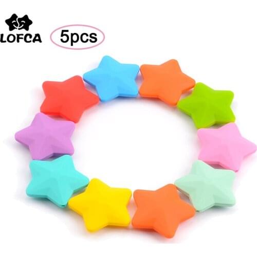 LOFCA 5pcs Silicone Beads Soft Baby Teething Beads Diy Jewelry Bracelet Necklace and Pendant baby teether silicone star Shape