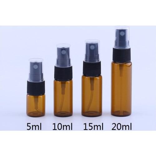50pcs/lot 5ml 10ml 15ml 20ml Glass Spray Empty Perfume Atomizer Bottle Small Test Tube Bottle Amber Glass Vials