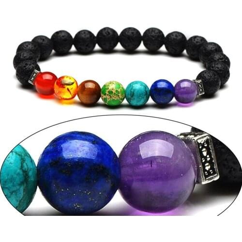 7 Chakras Beads 8mm Black Lava Stone Beads Bracelet DIY Aromatherapy Essential Oil Perfume Diffuser Yoga Jewelry Dot