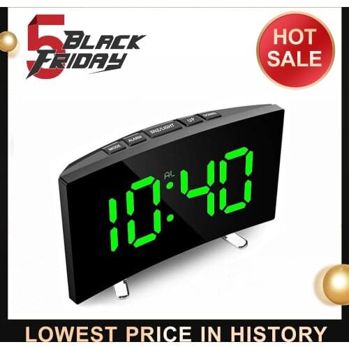 7 Inch For Kids Bedroom Curved Dimmable Mirror Clock LED Screen Digital Alarm Clock Home Decors Large Number Table Clock