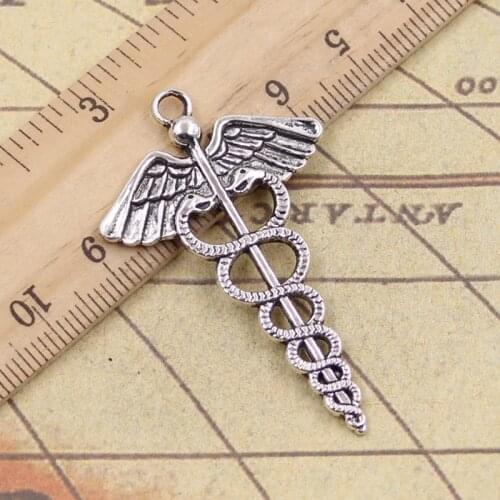 8pcs Charms Caduceus Medicine Symbol 49x30mm Tibetan Bronze Silver Color Pendants Making Findings Handmade Antique DIY Jewelry