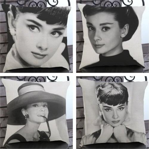 9 Models Hollywood Movie Star Audrey Hepburn Sofa Throw Pillows Retro Vintage Car Seat Cushion Cover Case Home Decorative