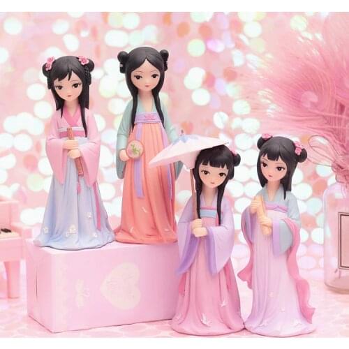 Palace Style Anime Action Figure Chinese Crafts Garden Beauty Retro Hanfu Girl Court Doll Resin Model Toys Collection Souvenirs