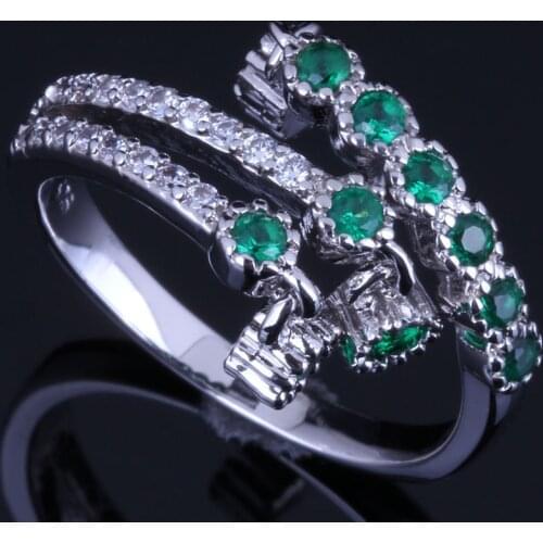 Candy Drop Green Cubic Zirconia White CZ Silver Plated Ring V0682