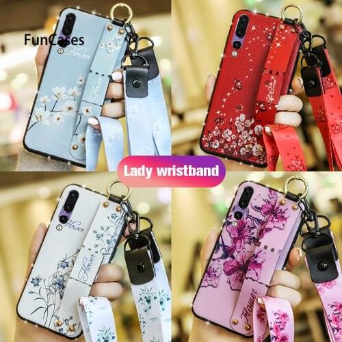 Case For Huawei P30 Pro Case For Huawei Nova 3I Case Silicone Flower Wrist Strap Cover For Huawei P30 Lite Nova 3 4 Holder Stand