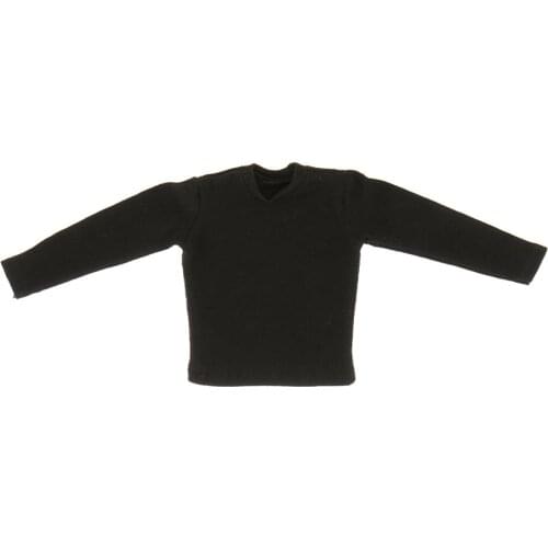 Black Mens Long Sleeve T-shirt Top Clothes Fit 1/6 Scale 12inch Action Figure Clothing