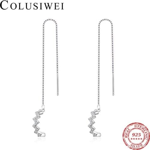 Colusiwei Vintage 925 Sterling Silver Bending Line C-Shape Clips Earring for Women Tassel Box Chain Earring Fine Jewelry Brincos