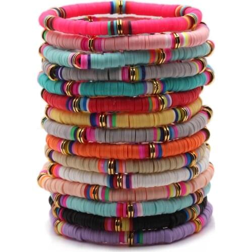 5mm Bohemian Heishi Polymer Clay Disc Beads Stretch Bracelet Women Girl 2020 New Fashion Hot Sale Summer Pink Blue Surf Jewelry