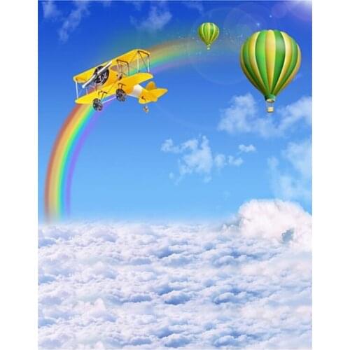 K3976 Plane Hot Air Balloon Aircraft Newborn Baby Shower Boy Birthday Backdrop Vinyl Photography Background