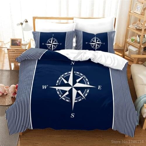 Blue Compass 3D Bedding Set Stripes Print Duvet Cover Set Quilt Cover Pillowcase Home Textile Bedclothes for Kids Boys Adults