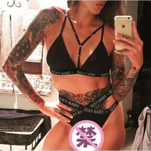 2021 Sexy Lingerie Set Women Underwear Letter Solid Patchwork G-String Sexy Bra Set Push Up Bras Brief Sets