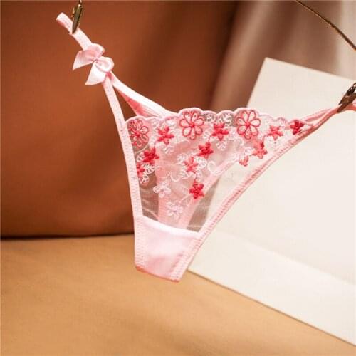 Beautiful Embroidery Hollow Mesh Transparent Thong Womens Sexy Ultra-thin Panties Thong Panties Sexy Briefs