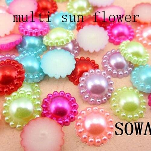 24Pcs/lot 12mm Sunflower Imitation Pearls Half Round Flatback Scrapbook Beads For DIY Garment/Phone Case/ Wedding Decoration