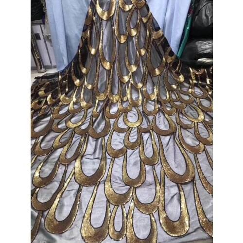 2.5Yards Sequin Fabric Gold African Lace Fabric 2020 High Quality Lace for Party, Embroidery Sewing Nigerian French Lace Fabrics