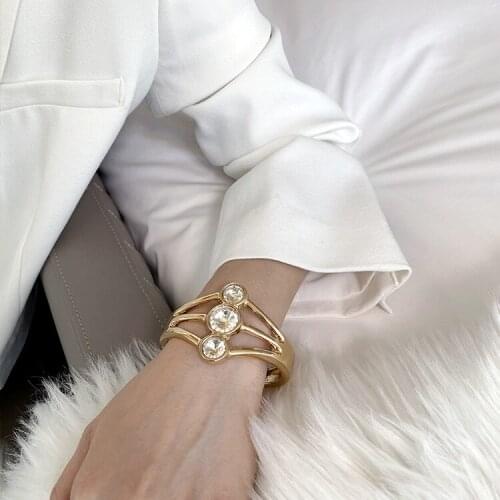 ORNAPEADIA Hot Selling Fashion Popular Bracelet Personality Fashion Exaggerated Three-layer Hollow Inlaid Crystal Gold-plated