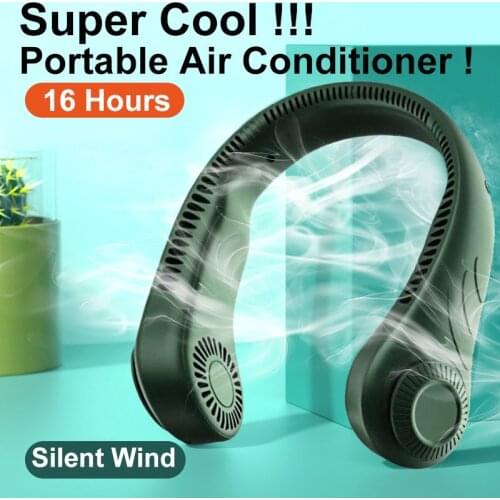 Mini Fan Neck Double Fans USB Rechargeable Wearable Portable Bladeless Fan 3 Speed Adjustable for Home Office