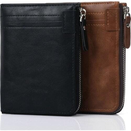 Mens Wallets 2021 New Fashion Casual PU Mens Wallets RFID Zipper Short Multi-Card Wallets Card Holders Coin Purses