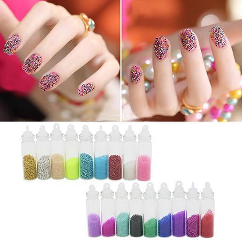 18 Mini Bottle Set Glass Balls Beads Colorful Nail Art Tips DIY Decor Manicure Suitable for large volume users like professional