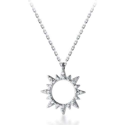 100% real 925 Sterling Silver Fine Jewelry Mini CZ Set SUN Pendant Necklace Charms C-D7241