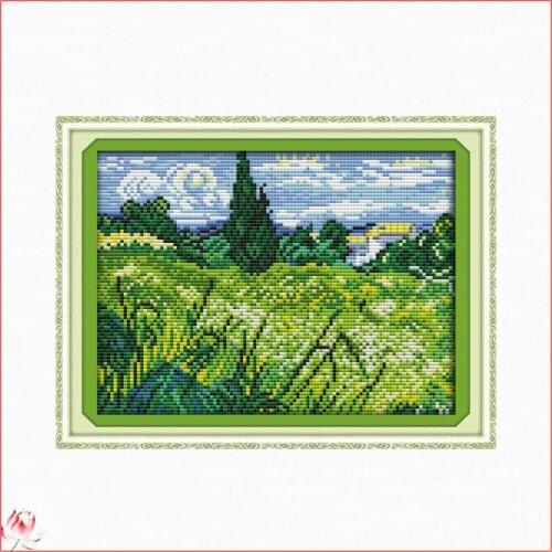 The Green Landscape Cross Stitch Kits Printed Canvas Embroidery Needlework Sets 11CT 14CT DIY Needlework Crafts Wall Paintings