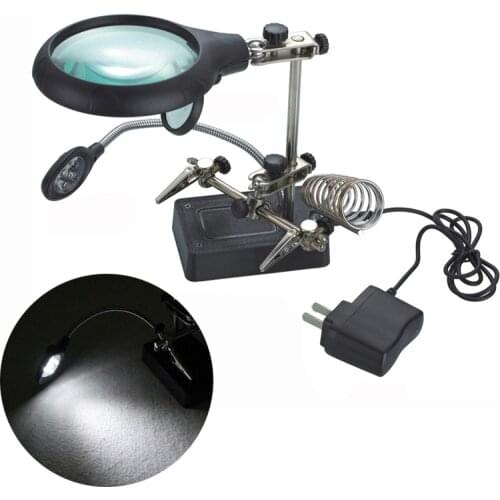 Desktop Magnifier Welding Magnifying Glass Soldering Repair Tool with LED Light Auxiliary Clip EU/US Plug Three magnifications