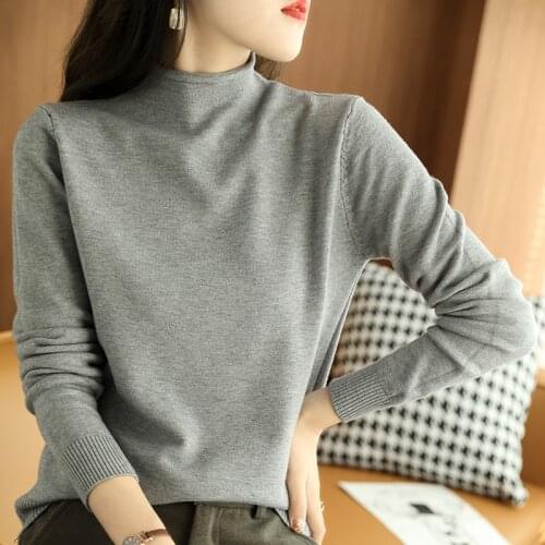 New Half-High Neck Women Pullover Female Wool Sweater Thick Autumn Winter Korean Knit Bottoming Shirt Slim Warm Sweater