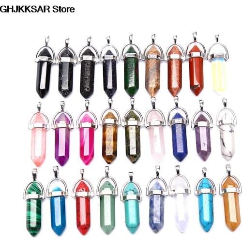 1pc Natural Crystal Pendant Necklace Statement Bohemian Jewelry for Women Fashion Opal Stone Hexagonal Column Quartz Necklaces