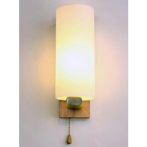 Bedroom Bedside wood wall light E27 Bulb wall Lights Frosted Glass Shade+Wood Bedside Night light For Home indoor decor