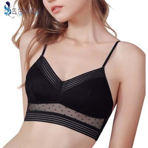 Sexy Women Backless Strapless Bra Push Up Bras Thin Lace Bralette Dots Mesh Lingerie Brassiere Low Back Bra