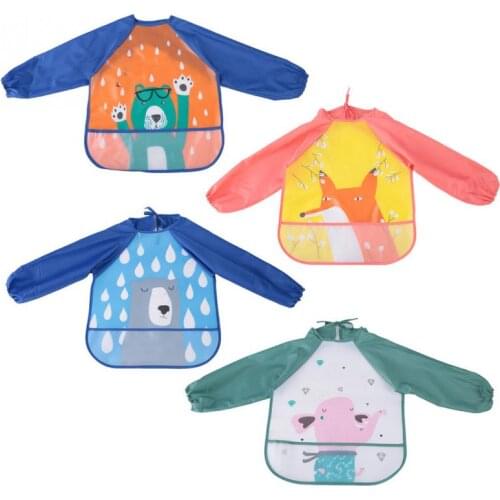 Adjustable Cartoon Baby Kids Toddler Waterproof Lunch Feeding Apron Long Sleeve Feeding Bibs Overclothes Children Baby Apron